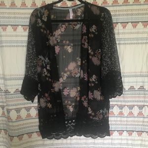 Xhilaration Sweaters - Black floral cardigan kimono XS/ S boho festival Xhilaration Sweaters - Black floral cardigan kimono XS/ S boho festival